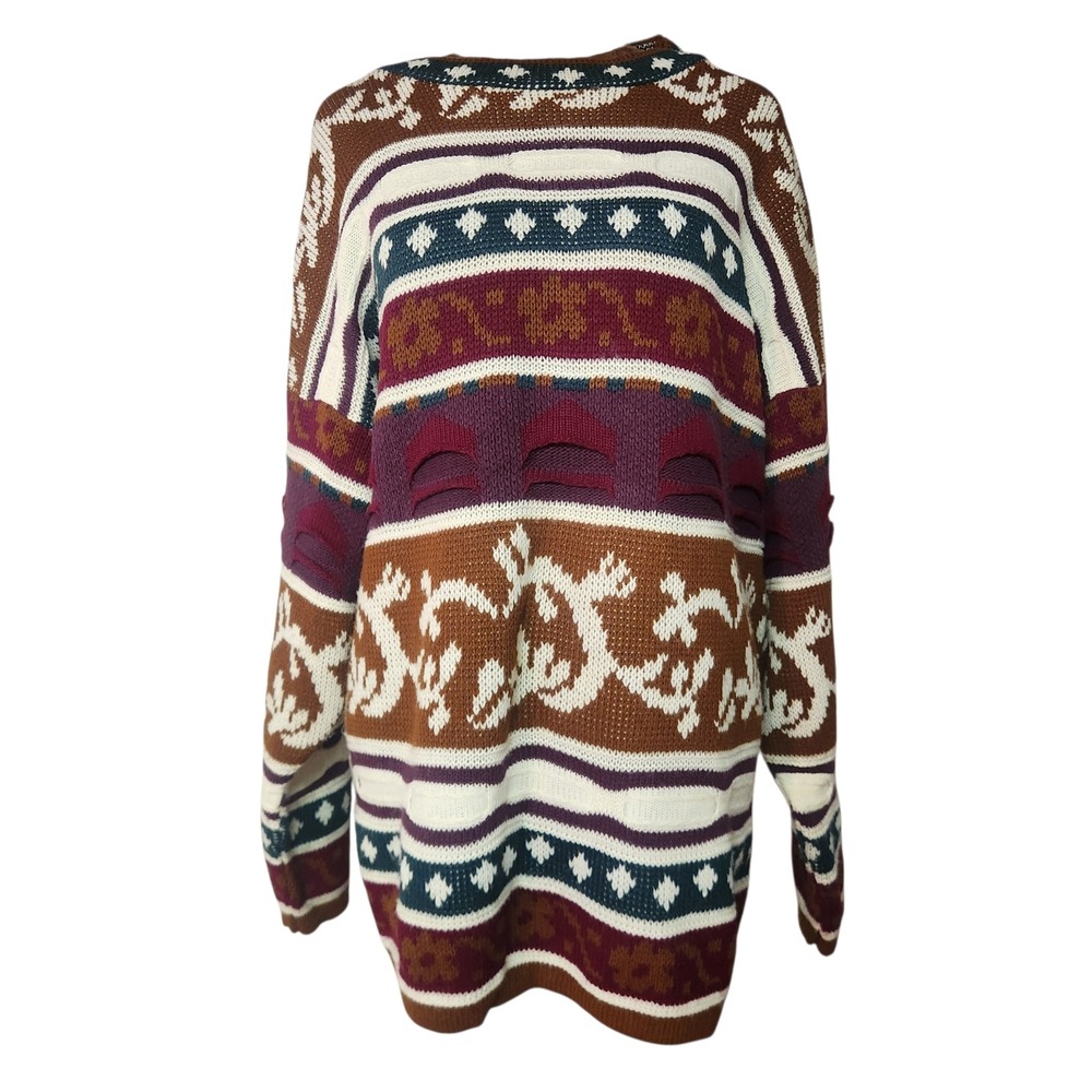 Vintage Cristina Grandpa Sweater Womens Oversized Geometric Knit USA L XL